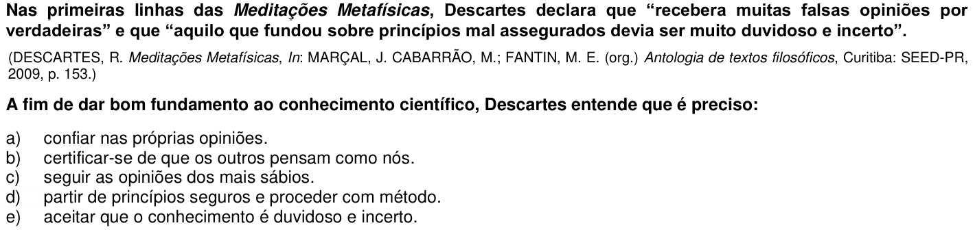 Questão 66 no caderno 1ª fase da UFPR 2020