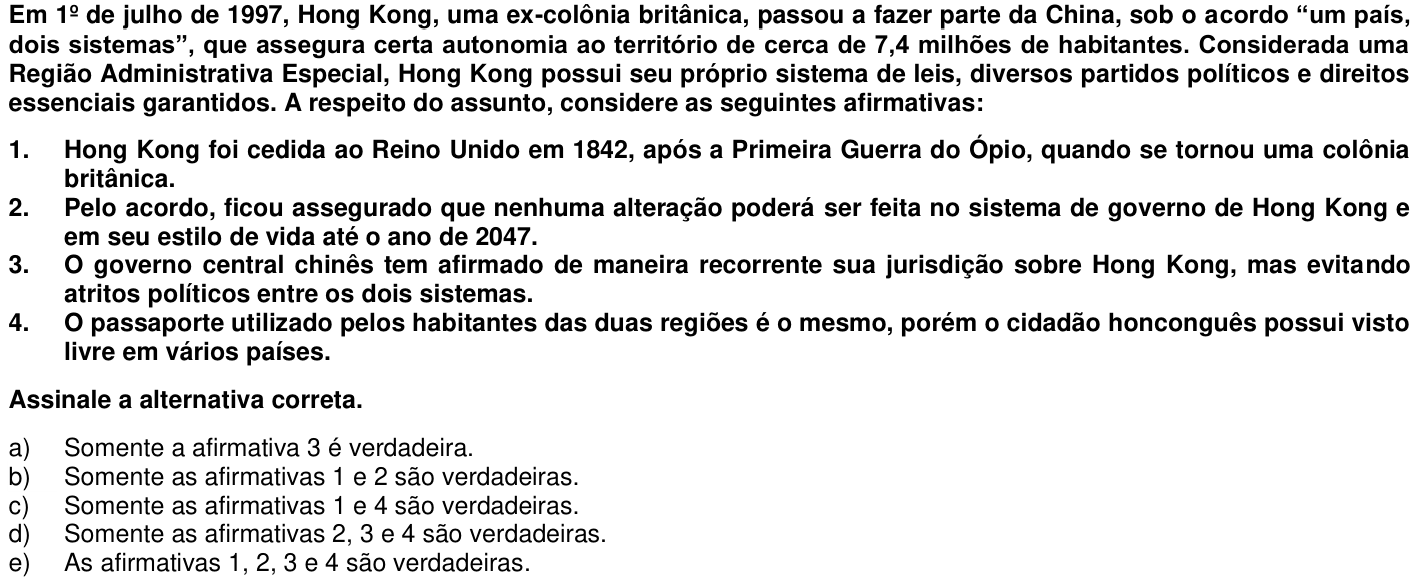 Questão 70 no caderno 1ª fase da UFPR 2020