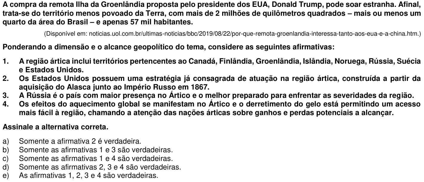 Questão 74 no caderno 1ª fase da UFPR 2020