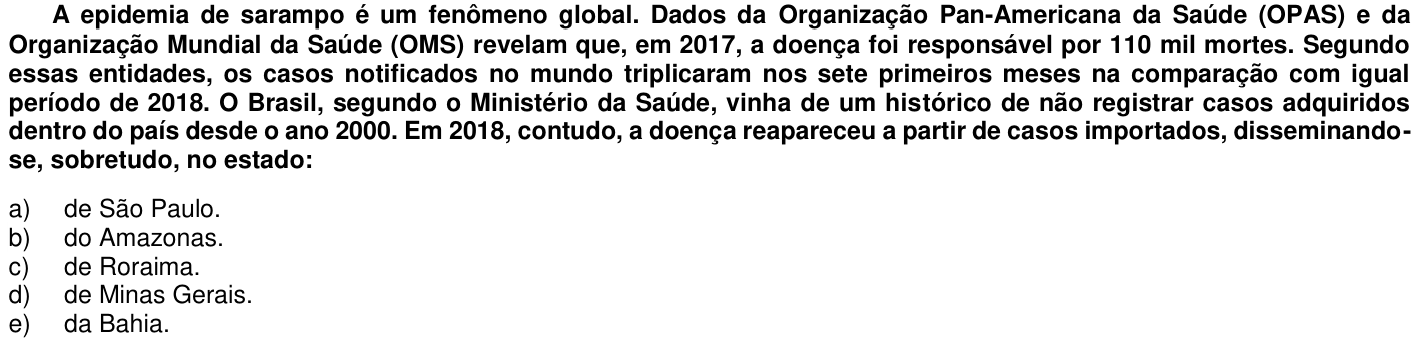 Questão 77 no caderno 1ª fase da UFPR 2020