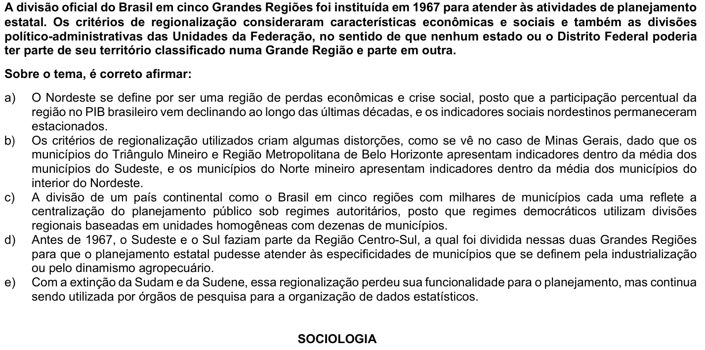 Questão 77 no caderno 1ª fase da UFPR 2023
