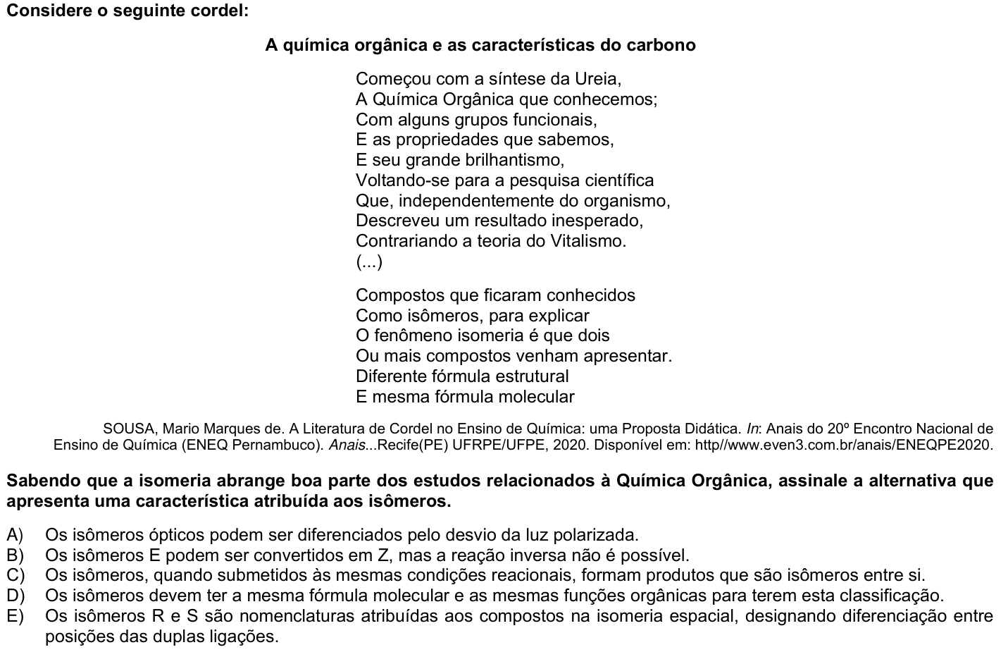 Questão 21 no caderno 1ª fase da UFPR 2024