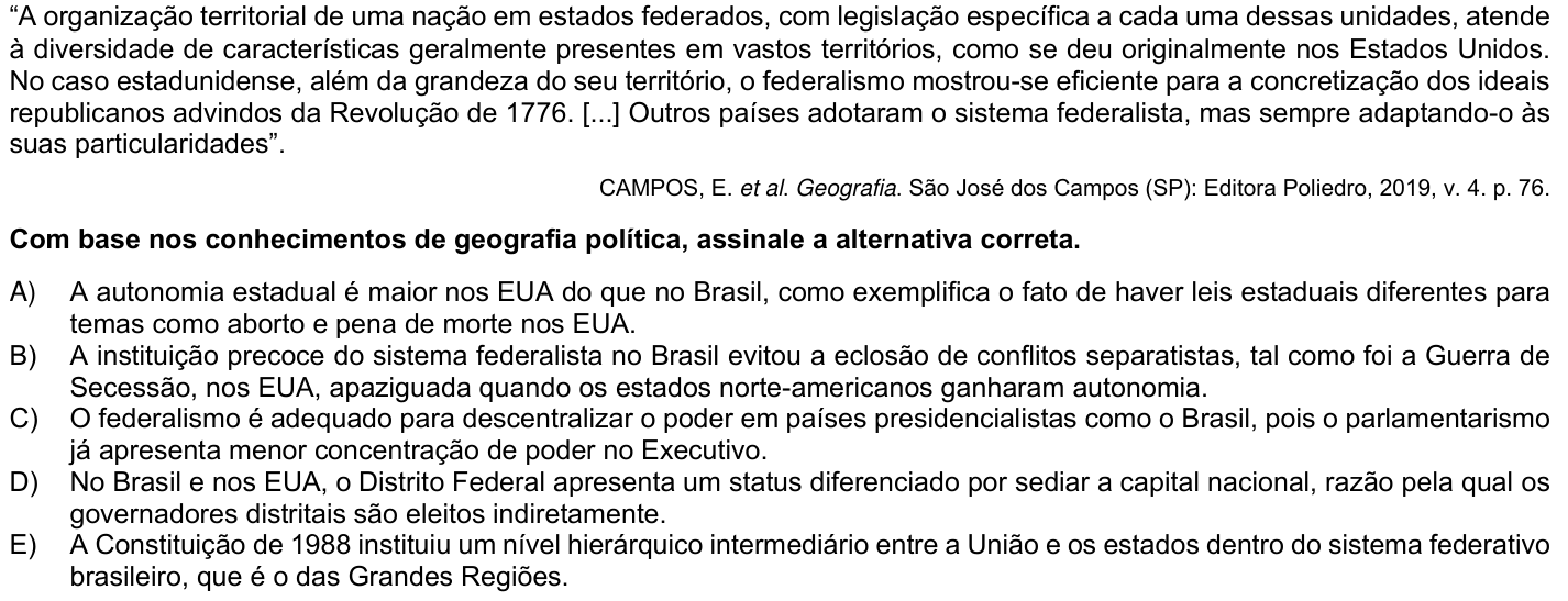 Questão 41 no caderno 1ª fase da UFPR 2024