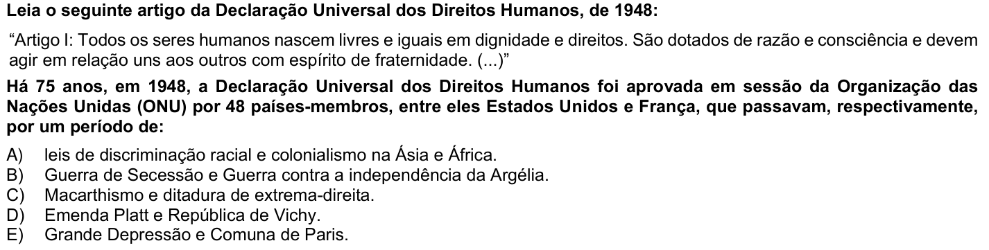 Questão 48 no caderno 1ª fase da UFPR 2024