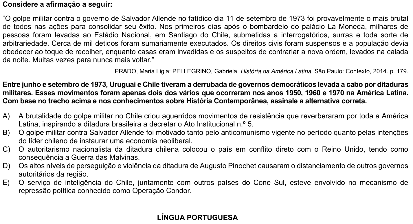 Questão 54 no caderno 1ª fase da UFPR 2024
