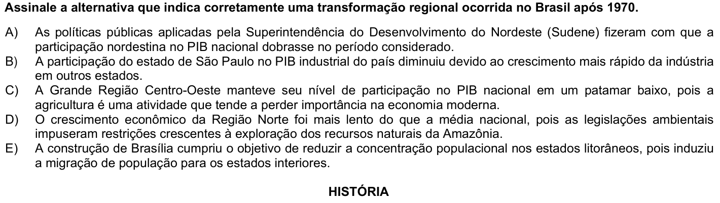 Questão 45 no caderno 1ª fase da UFPR 2025
