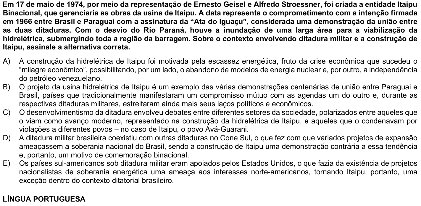 Questão 54 no caderno 1ª fase da UFPR 2025