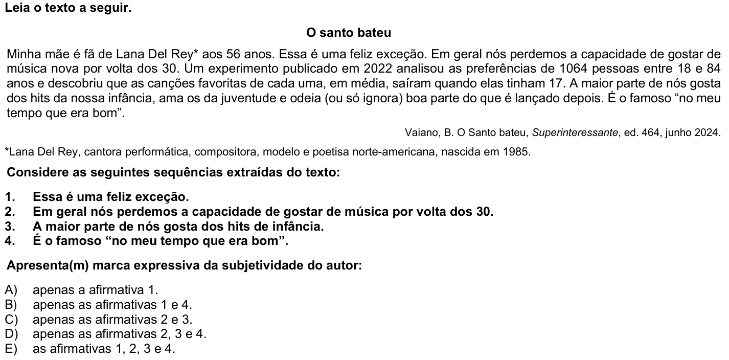 Questão 63 no caderno 1ª fase da UFPR 2025