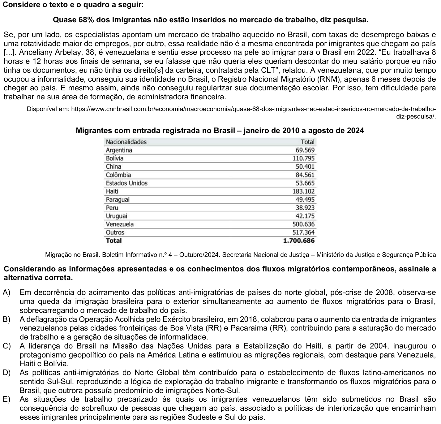 Questão 41 no caderno 1ª fase da UFPR 2026