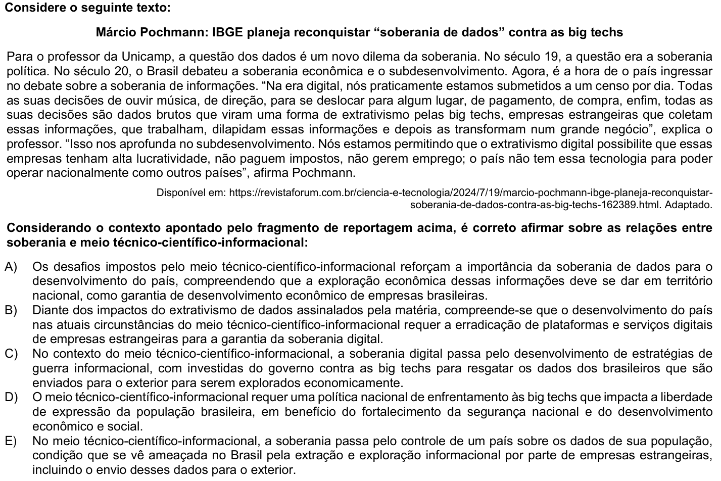 Questão 42 no caderno 1ª fase da UFPR 2026