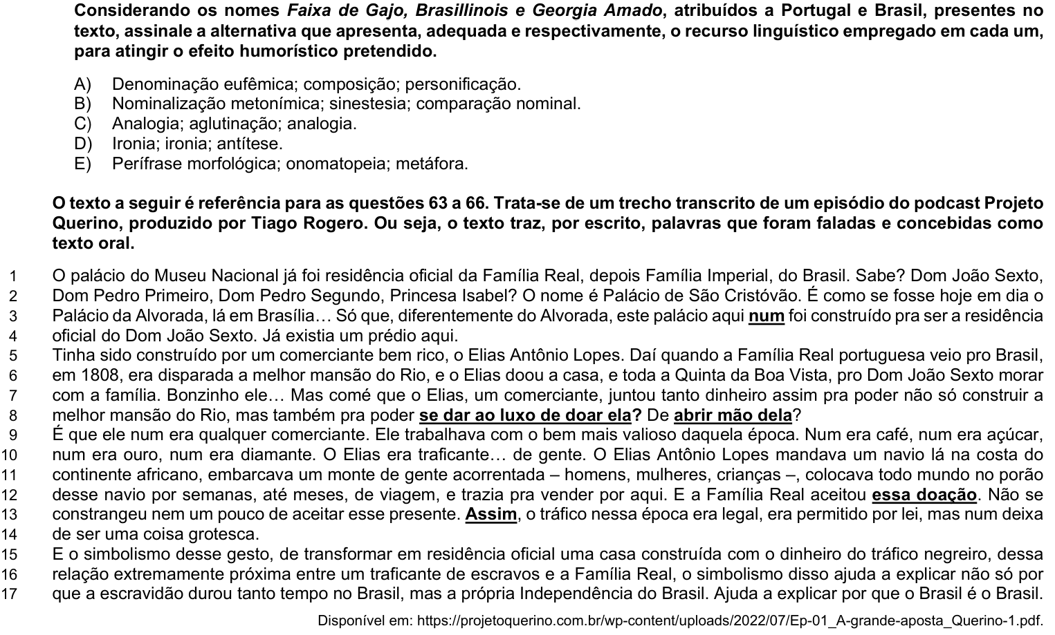 Questão 62 no caderno 1ª fase da UFPR 2026