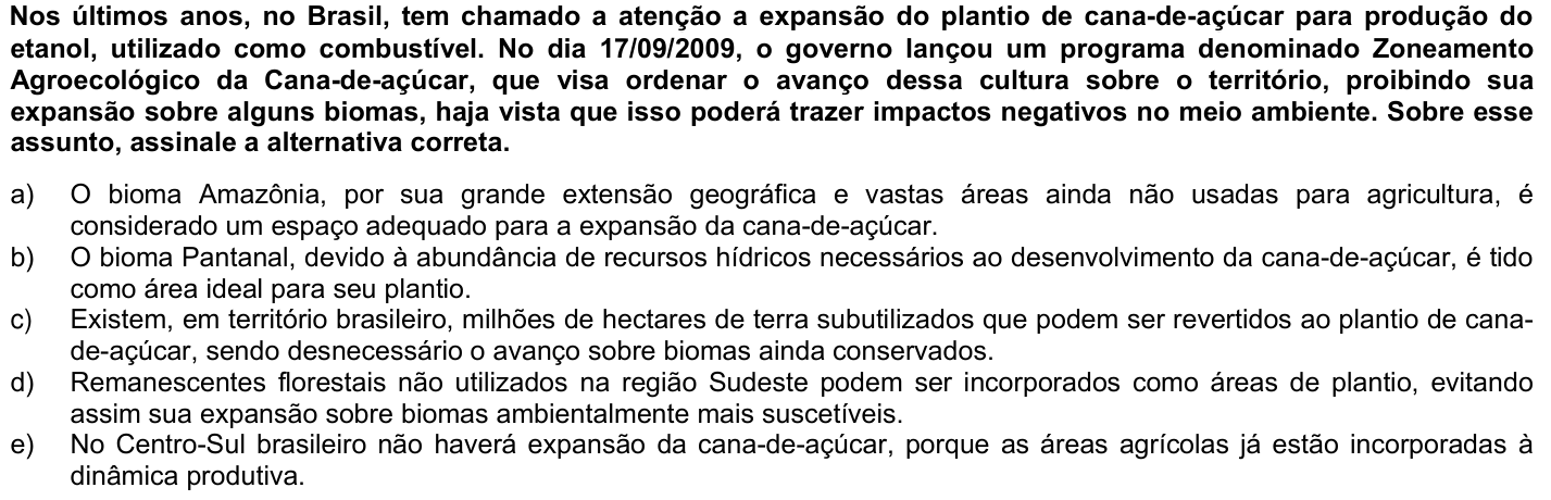 Questão 2 no caderno 1ª fase da UFPR 2010
