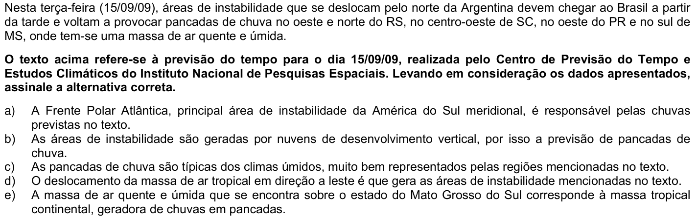 Questão 6 no caderno 1ª fase da UFPR 2010