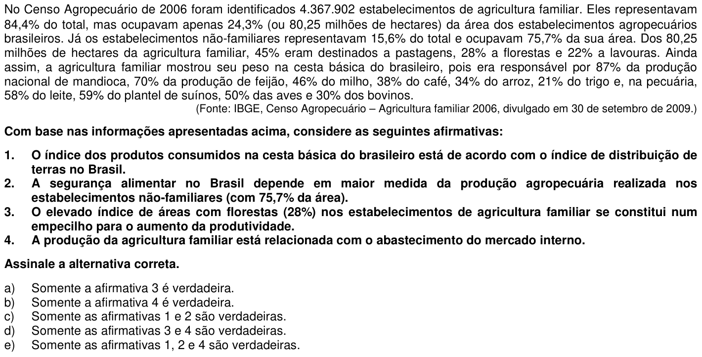 Questão 42 no caderno 1ª fase da UFPR 2011