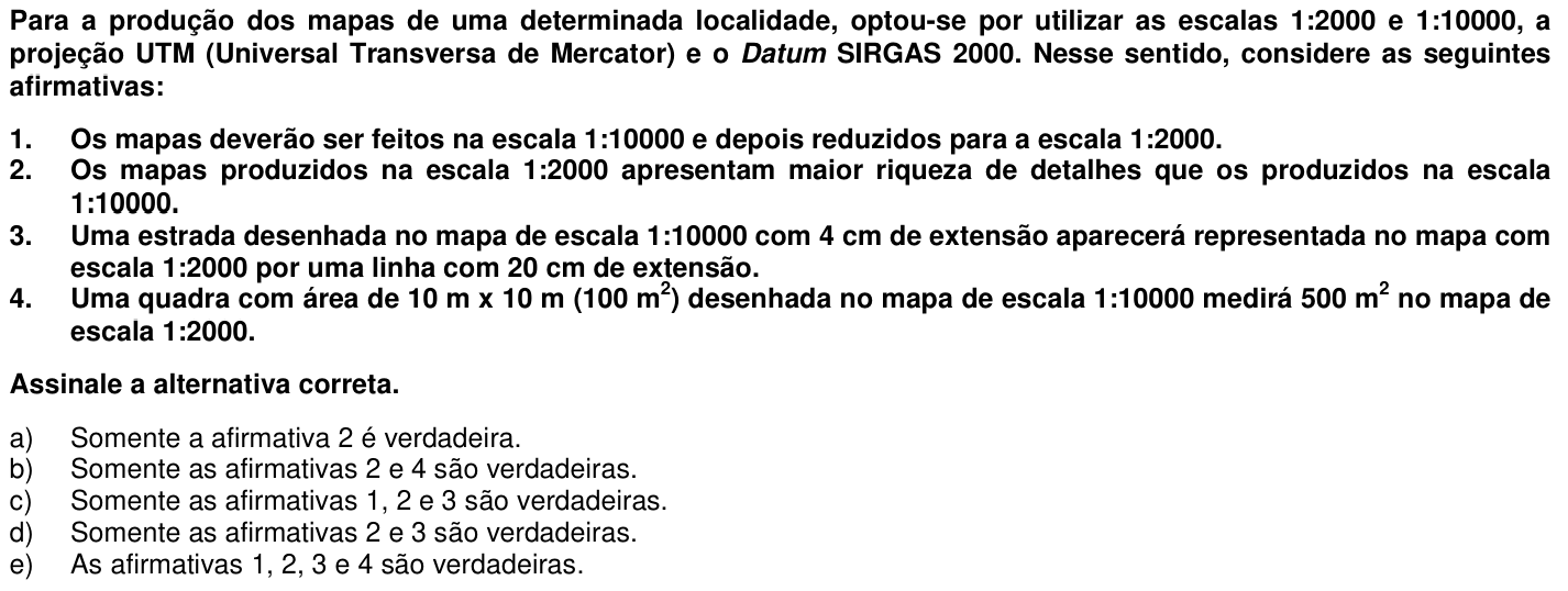Questão 44 no caderno 1ª fase da UFPR 2011