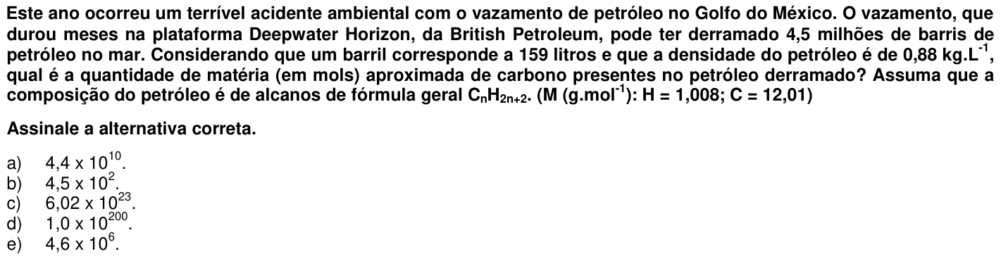 Questão 49 no caderno 1ª fase da UFPR 2011