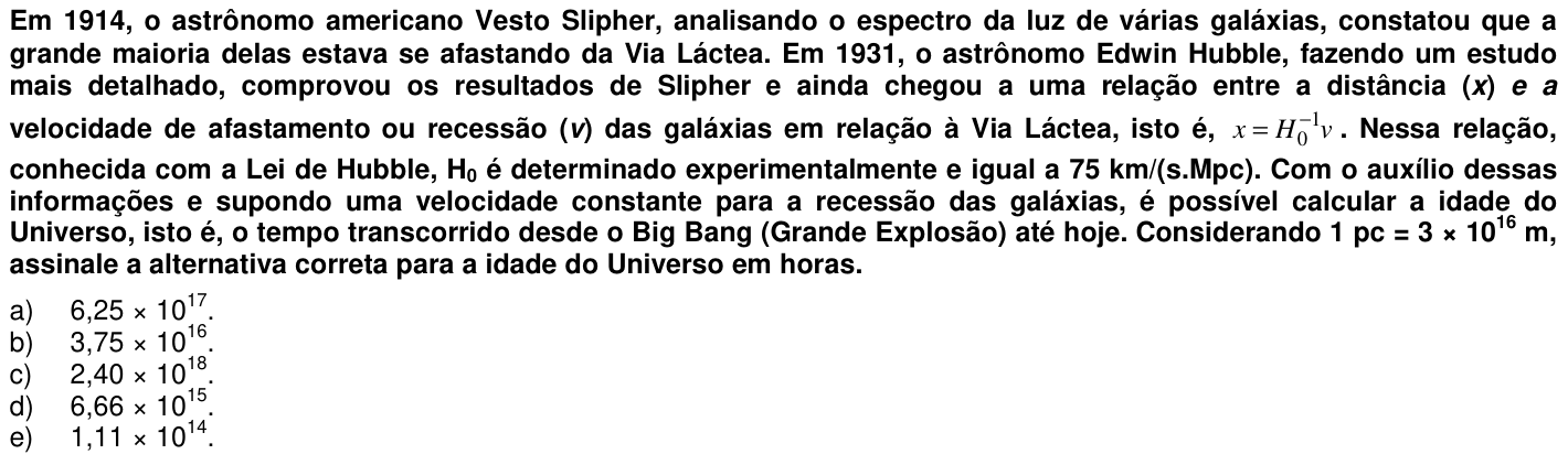 Questão 64 no caderno 1ª fase da UFPR 2011