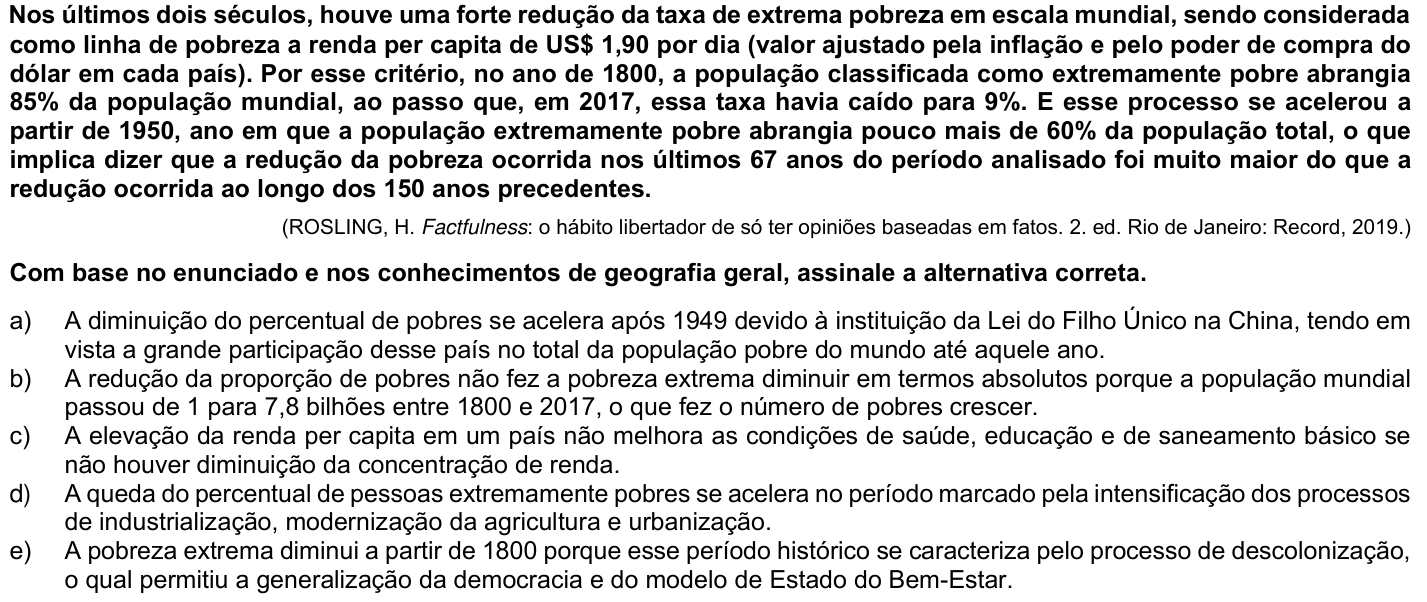 Questão 54 no caderno Fase única da UFPR 2022
