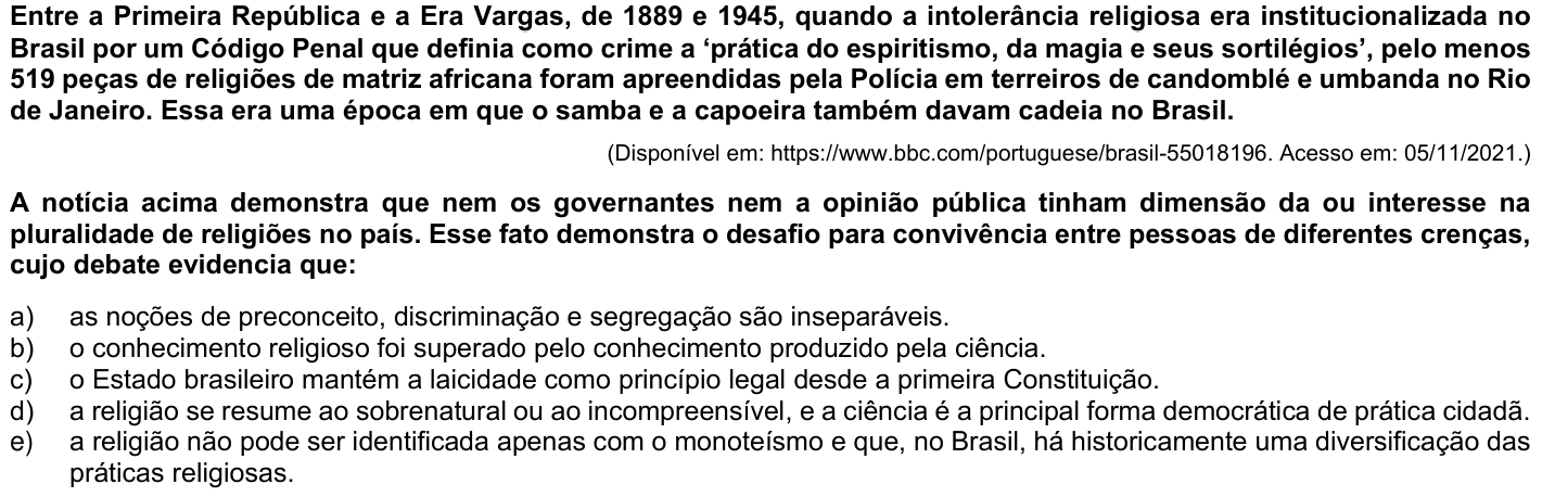 Questão 57 no caderno Fase única da UFPR 2022