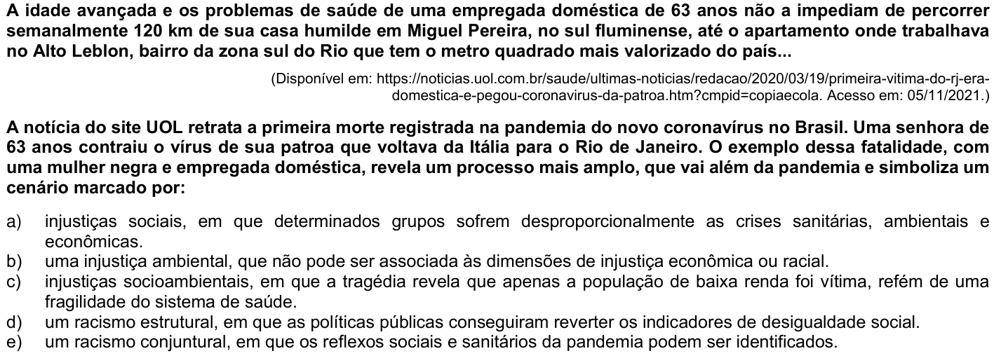Questão 58 no caderno Fase única da UFPR 2022