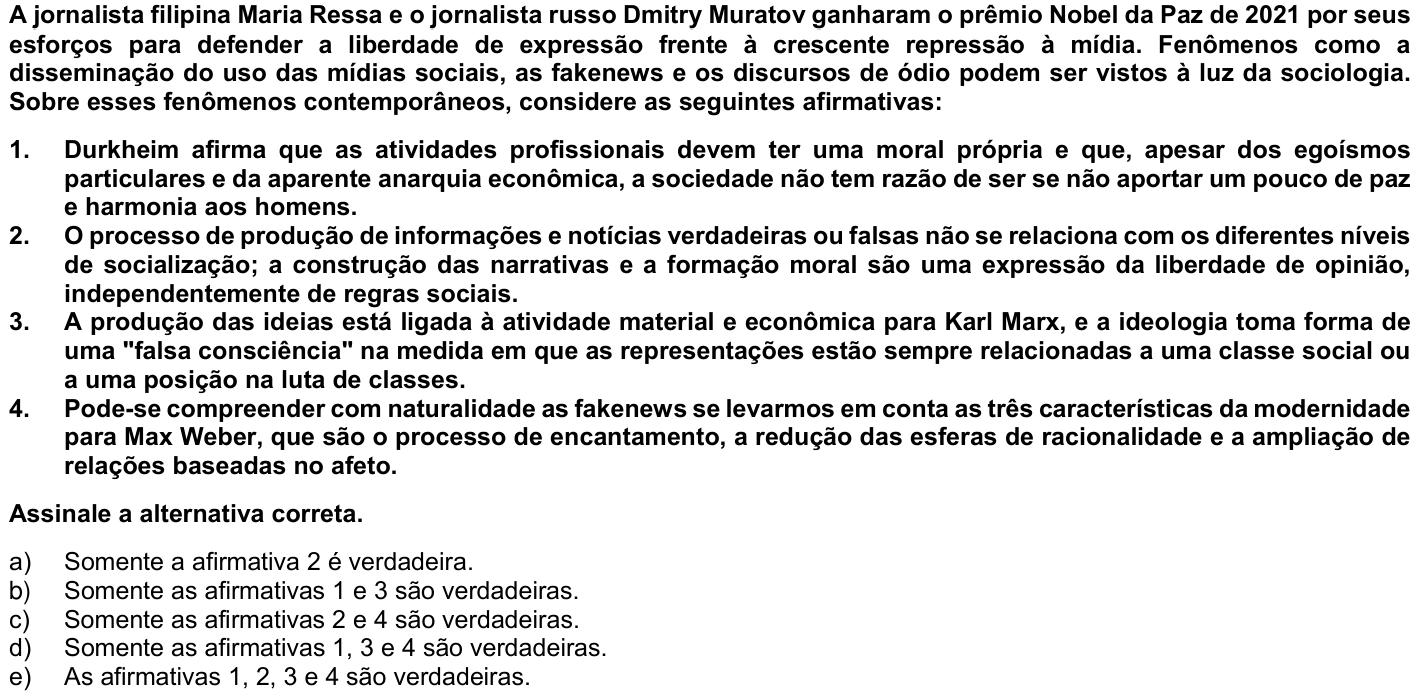 Questão 59 no caderno Fase única da UFPR 2022