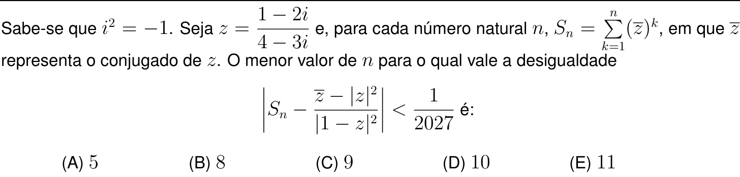 Questão 5 no caderno Prova objetiva do IME 2027