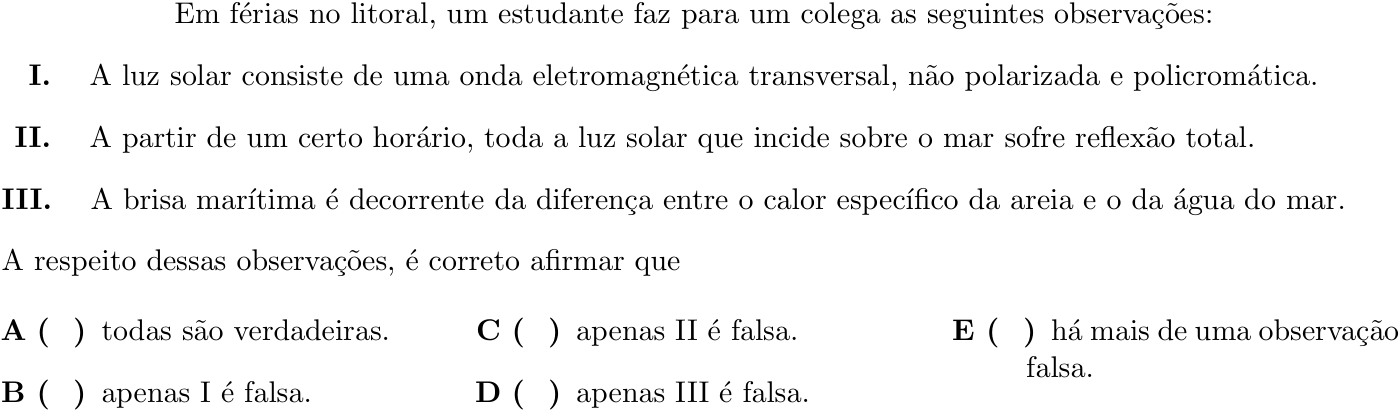 Questão 1 no caderno 1ª fase do ITA 2019