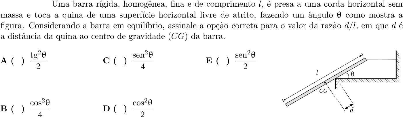 Questão 6 no caderno 1ª fase do ITA 2019