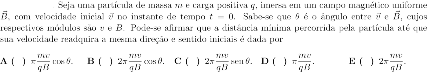 Questão 10 no caderno 1ª fase do ITA 2019