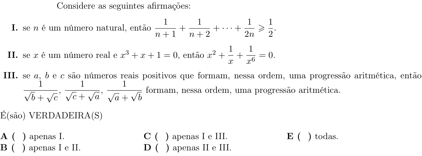Questão 43 no caderno 1ª fase do ITA 2019