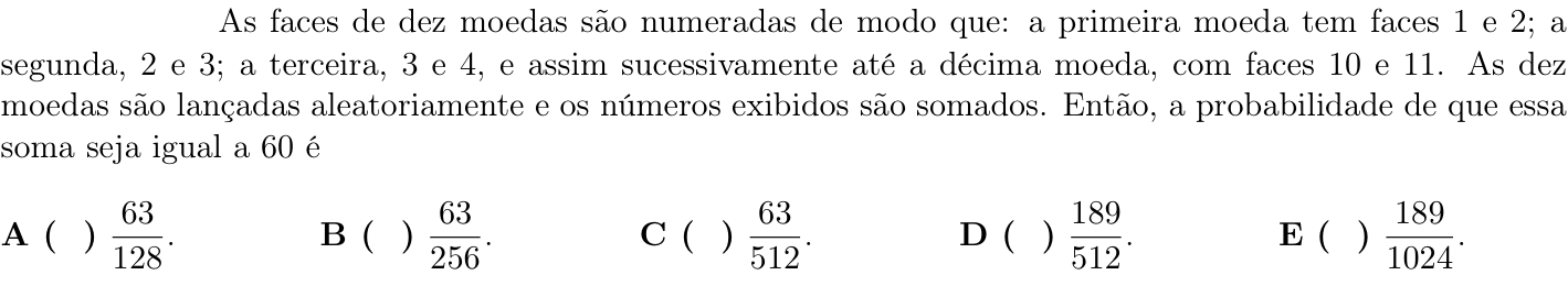 Questão 44 no caderno 1ª fase do ITA 2019