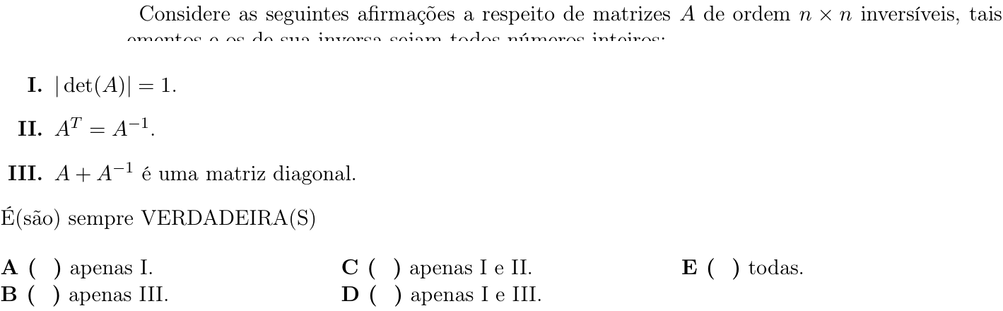 Questão 45 no caderno 1ª fase do ITA 2019