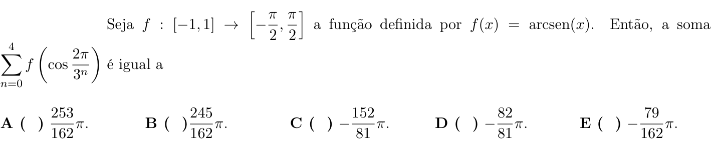 Questão 46 no caderno 1ª fase do ITA 2019