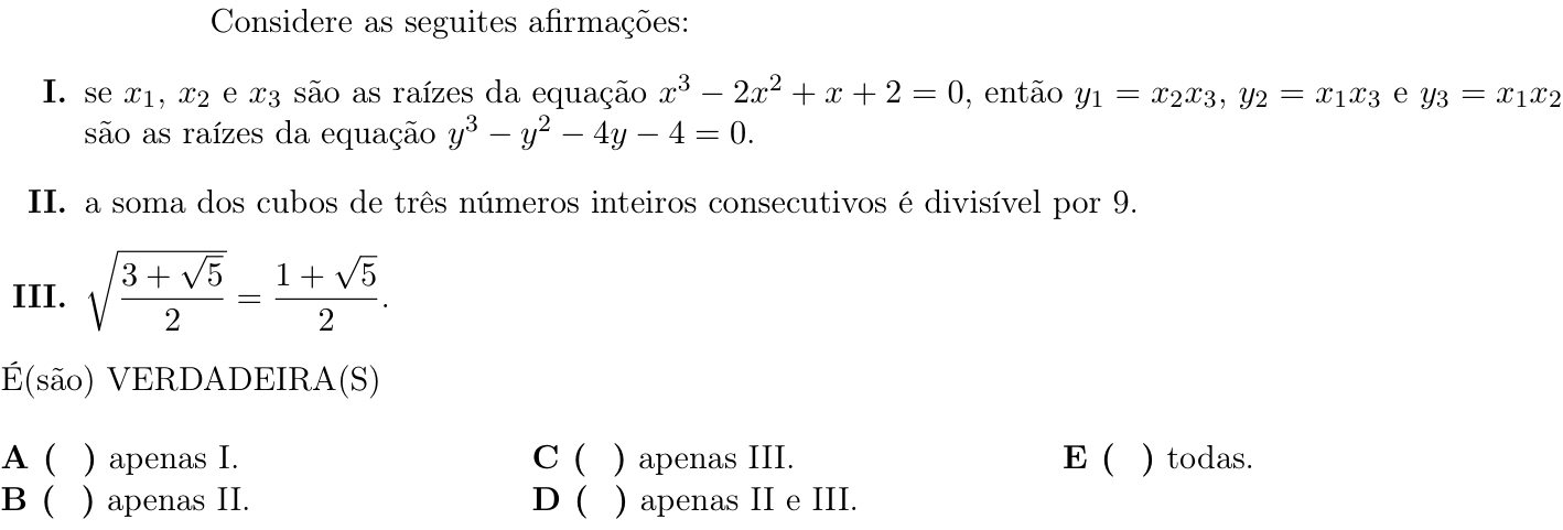 Questão 48 no caderno 1ª fase do ITA 2019