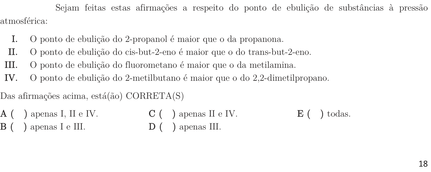Questão 49 no caderno 1ª fase do ITA 2019