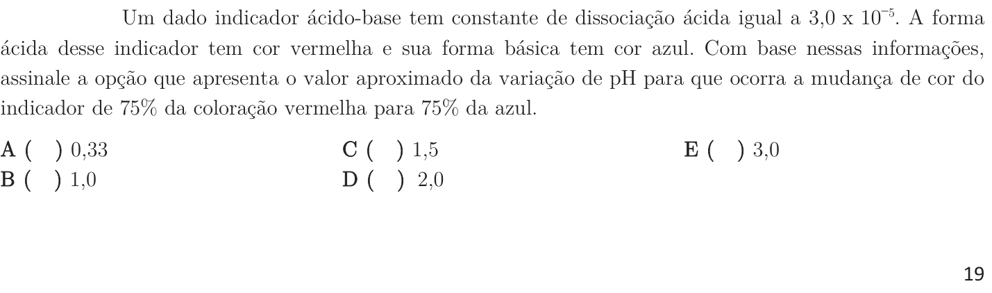 Questão 54 no caderno 1ª fase do ITA 2019