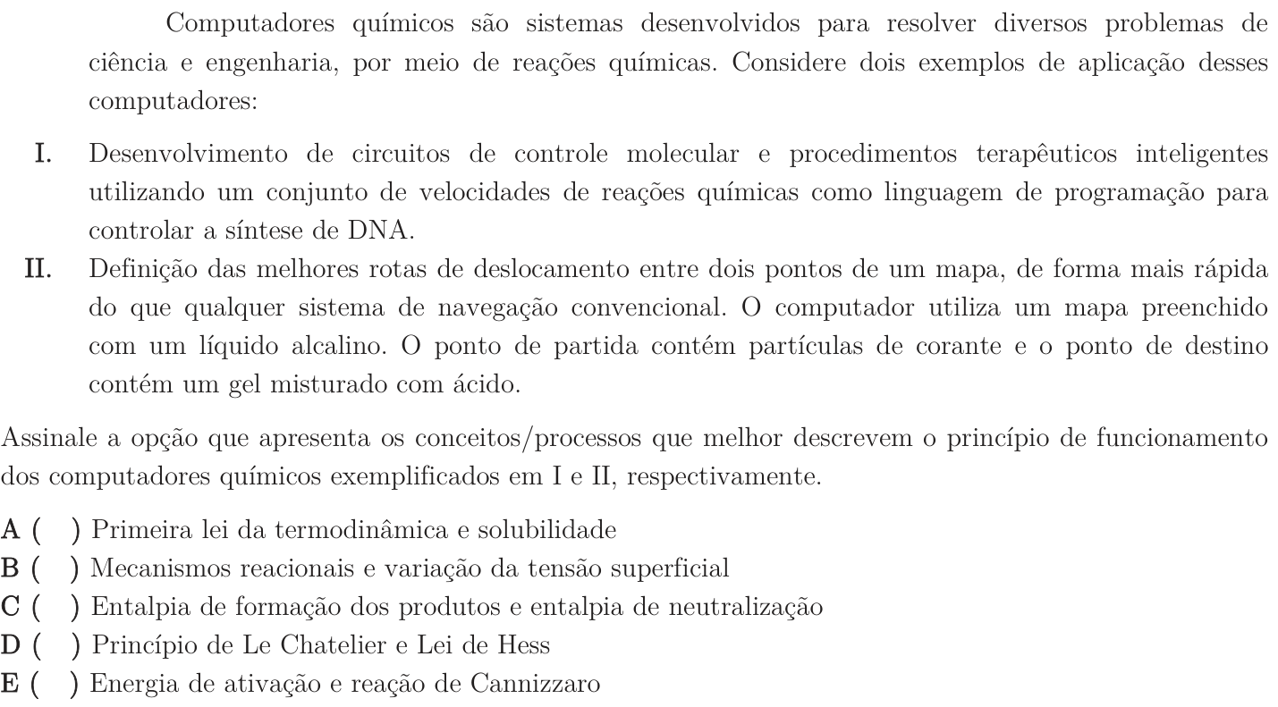 Questão 55 no caderno 1ª fase do ITA 2019