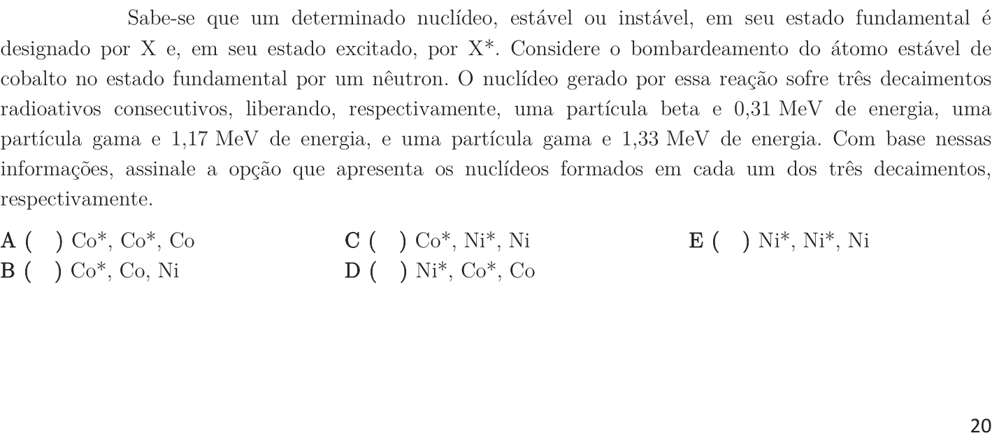 Questão 57 no caderno 1ª fase do ITA 2019