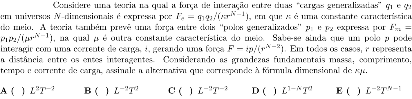 Questão 1 no caderno 1ª fase do ITA 2020