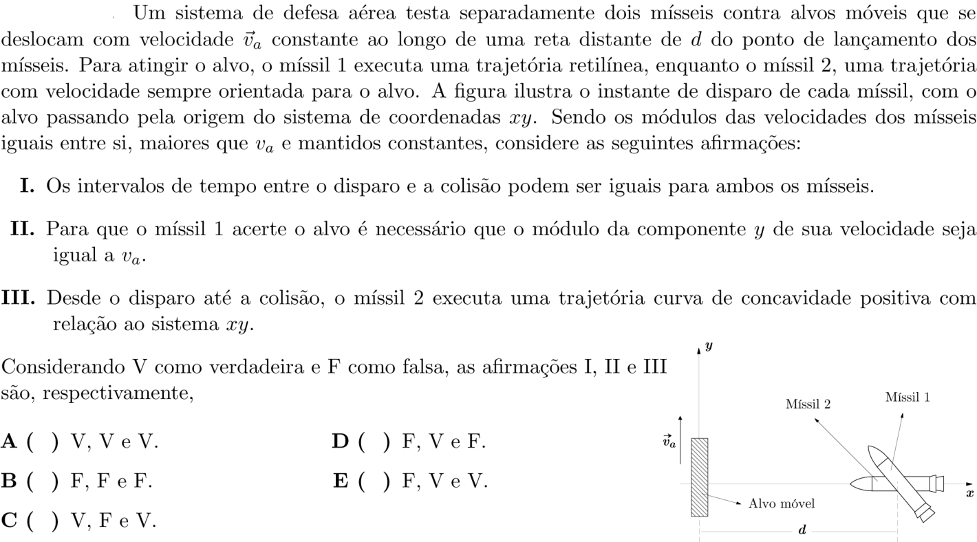 Questão 2 no caderno 1ª fase do ITA 2020