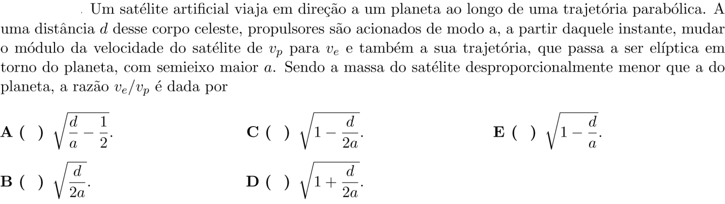 Questão 5 no caderno 1ª fase do ITA 2020