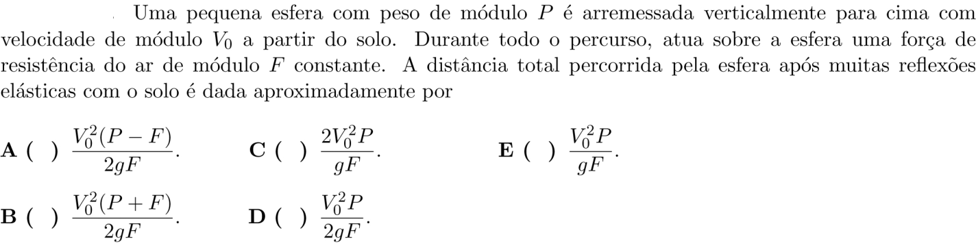 Questão 6 no caderno 1ª fase do ITA 2020