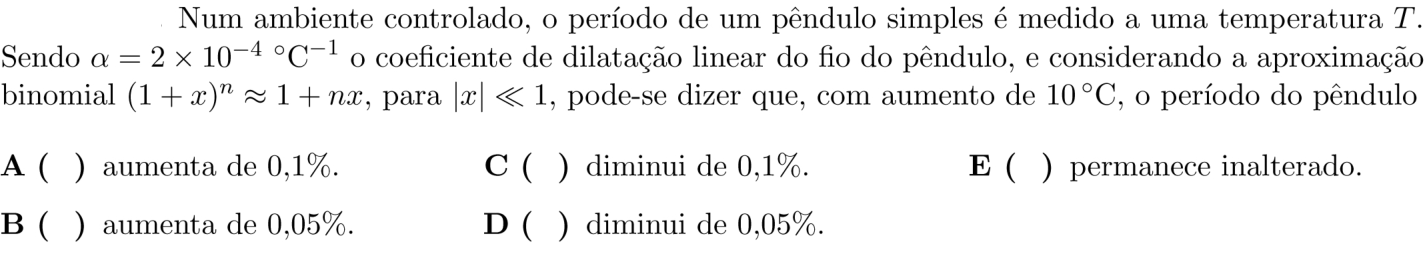 Questão 8 no caderno 1ª fase do ITA 2020