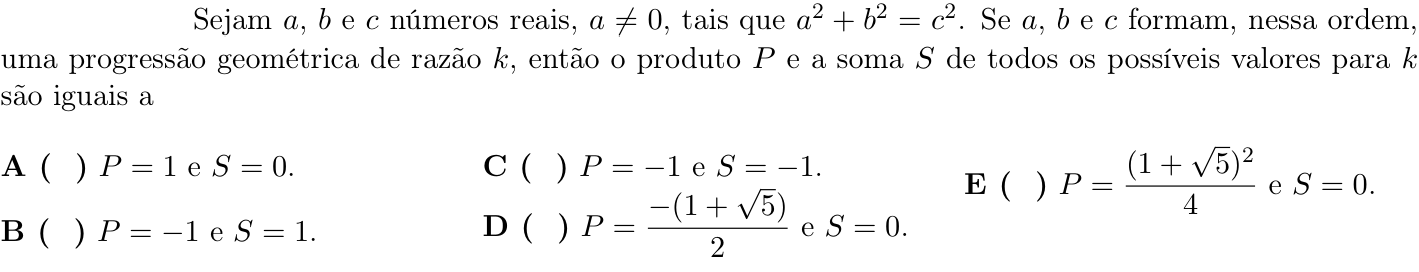 Questão 42 no caderno 1ª fase do ITA 2020