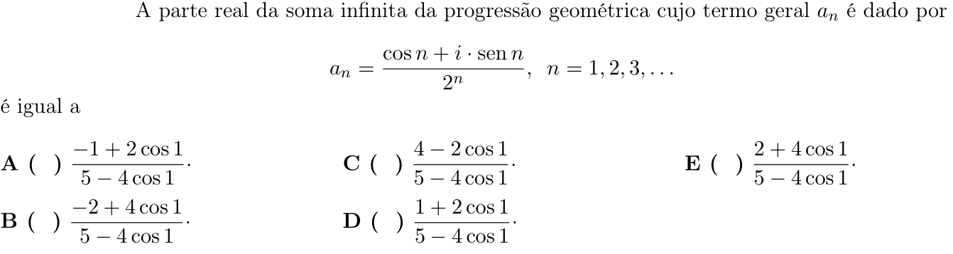 Questão 43 no caderno 1ª fase do ITA 2020