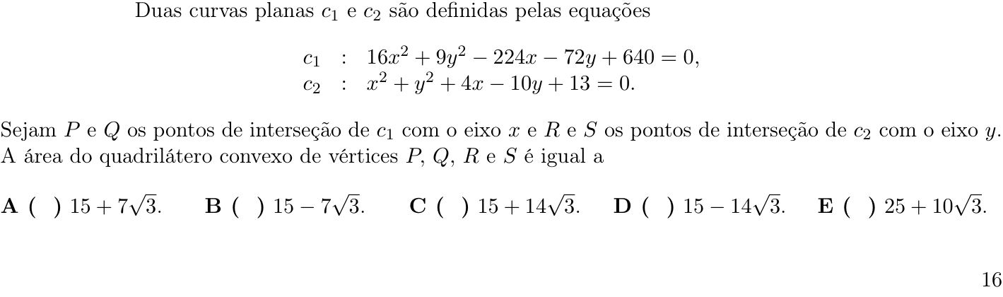 Questão 44 no caderno 1ª fase do ITA 2020
