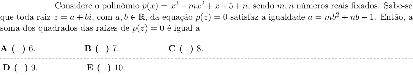 Questão 48 no caderno 1ª fase do ITA 2020