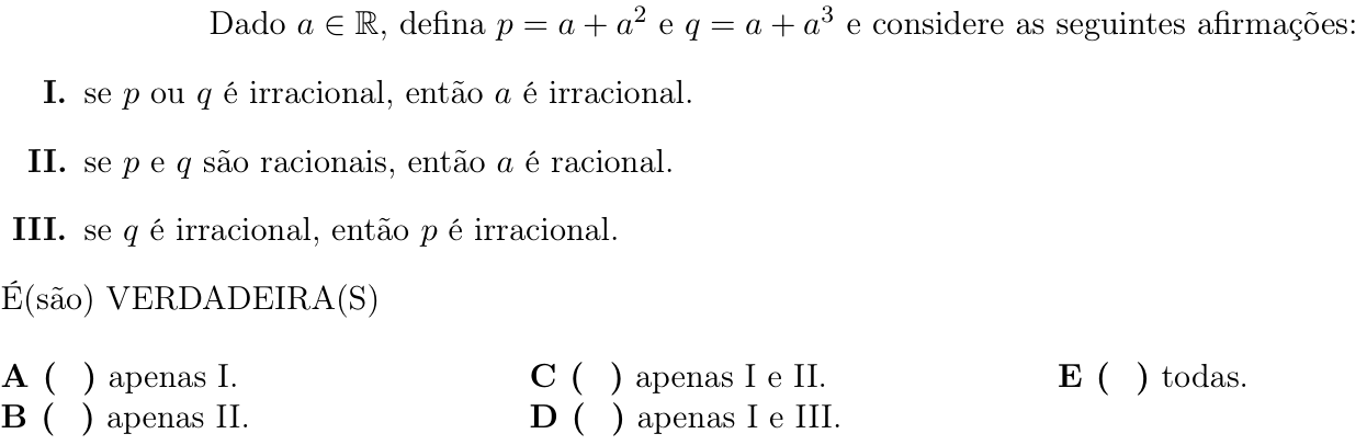 Questão 52 no caderno 1ª fase do ITA 2020