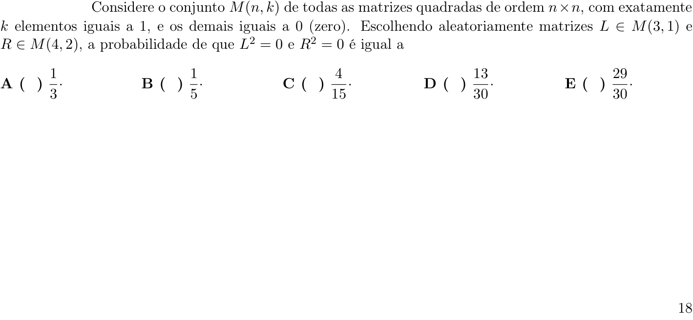 Questão 55 no caderno 1ª fase do ITA 2020