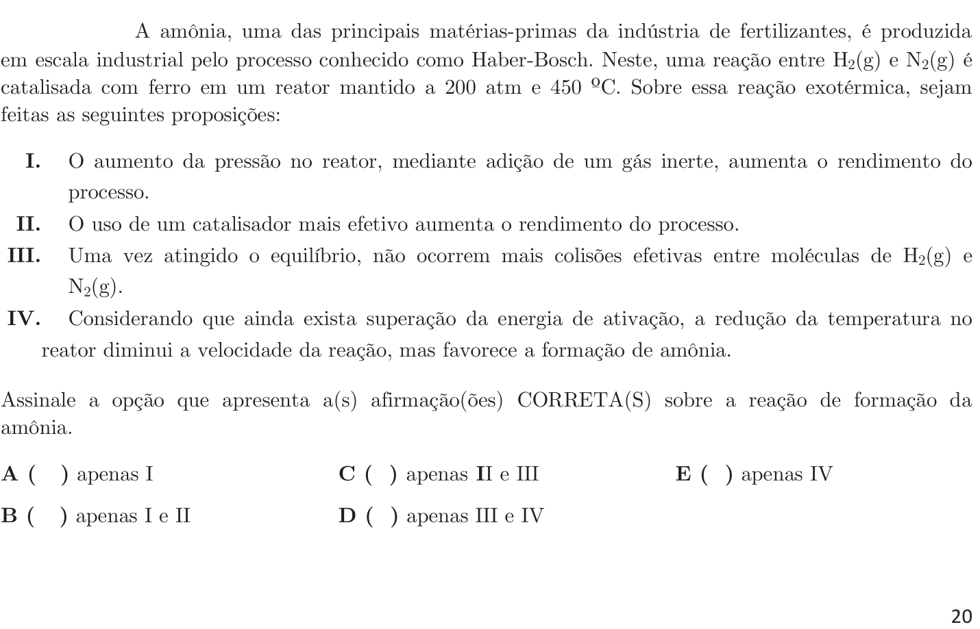 Questão 58 no caderno 1ª fase do ITA 2020